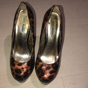Steve Madden Leather Leopard Platform Wedges